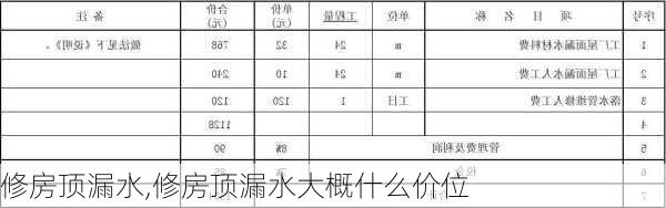 修房顶漏水,修房顶漏水大概什么价位